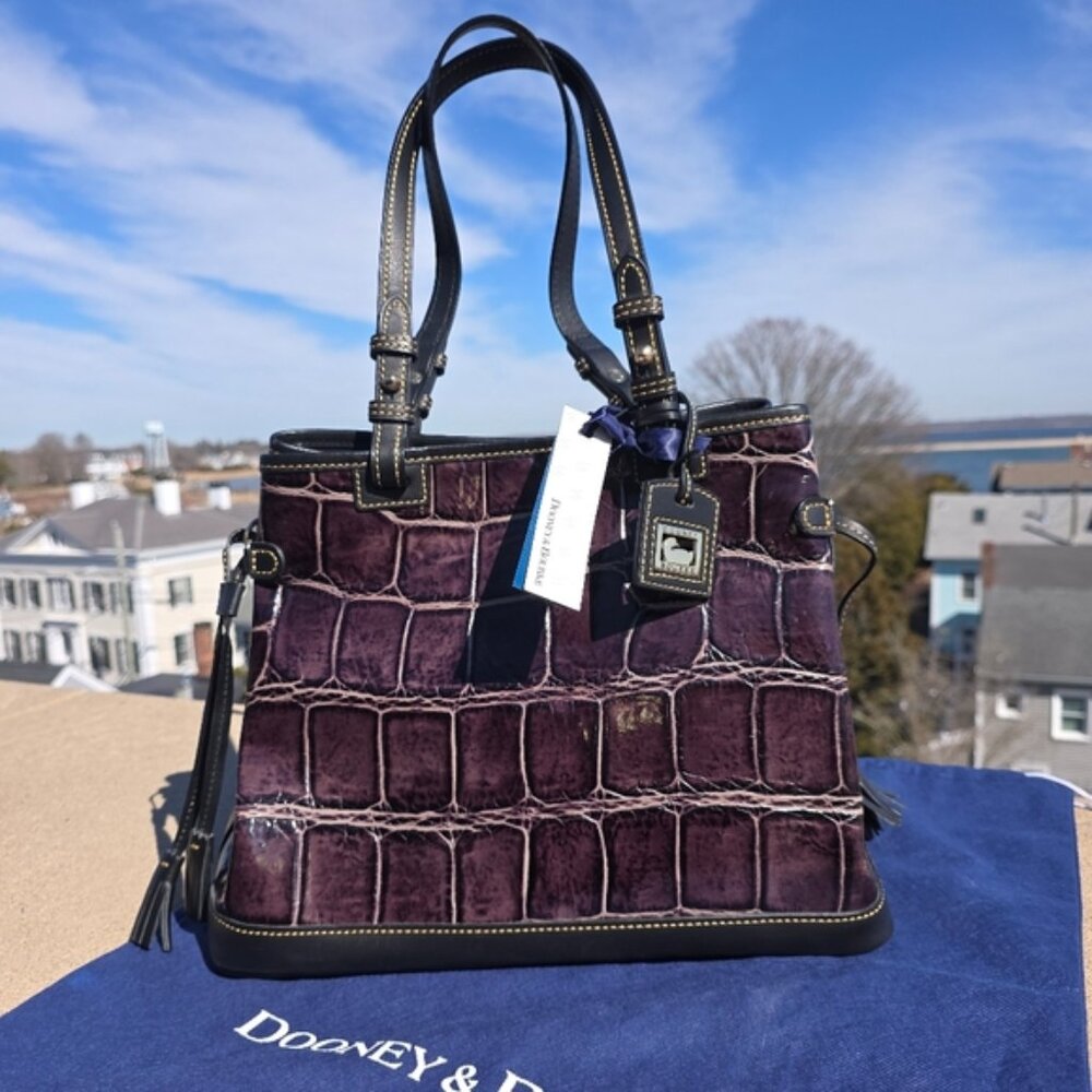 New, D&B Crocodile-Embossed Double Strap Tassel Tote Bag - Picture 10 of 16